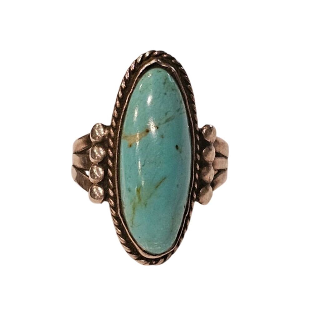 Vintage Navajo Sterling & Sky Blue Turquoise Ring, Size 9 - Picture 2 of 5